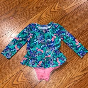 Ruffle Peplum Rashguard 2 Piece Botanical Swimsuit Floral Baby Girl 18m 🌺